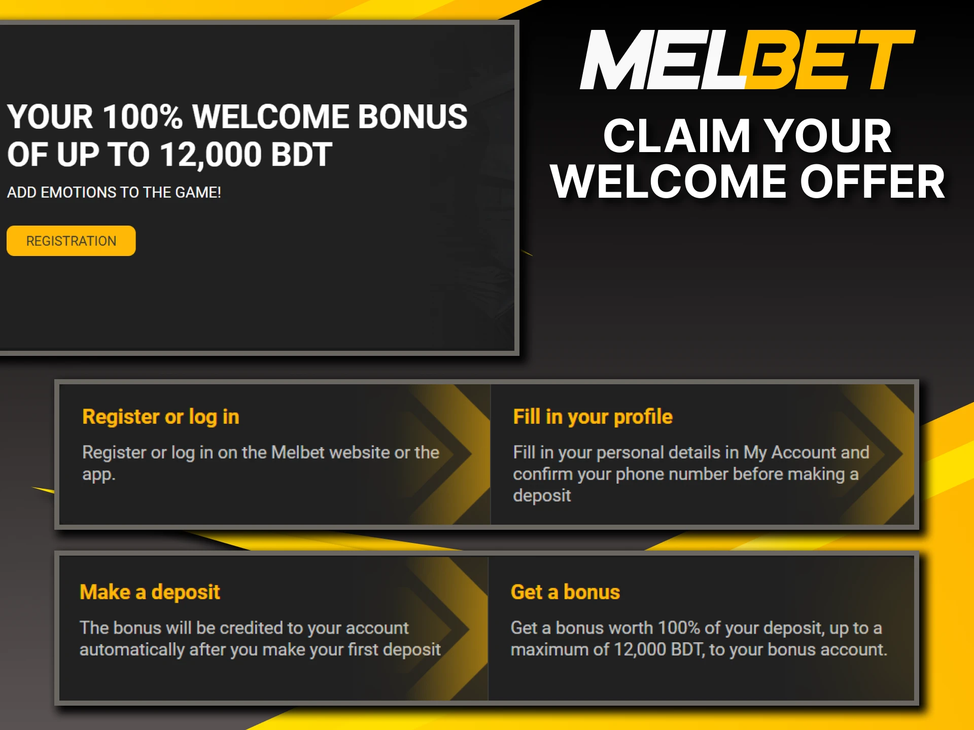 Join the Melbet welcome bonus in just a couple of clicks.