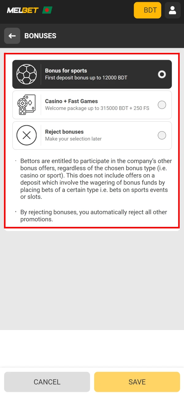 Activate your bonus and bonus account from Melbet.