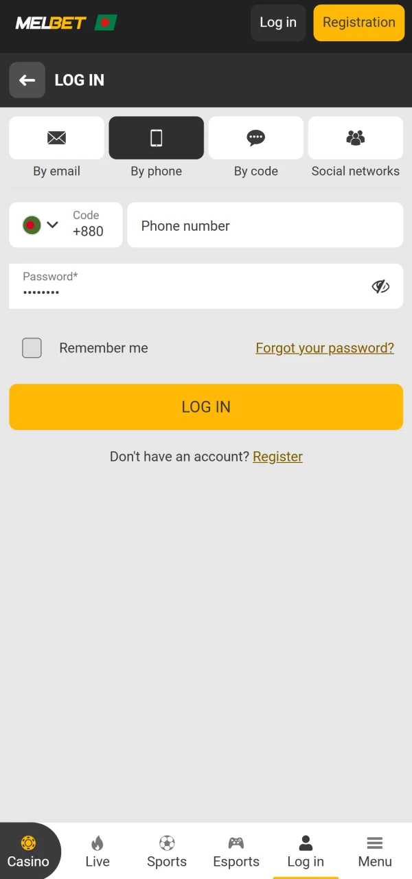You can log into your personal account in the Melbet app.