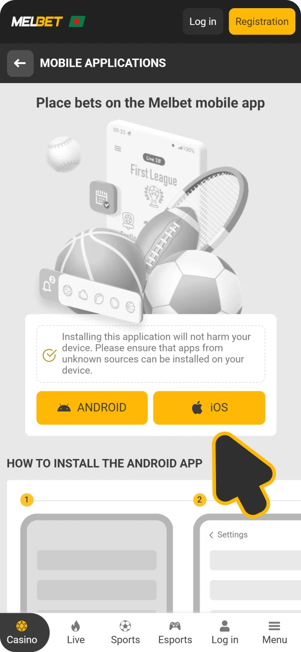 Get Melbet app to start betting.