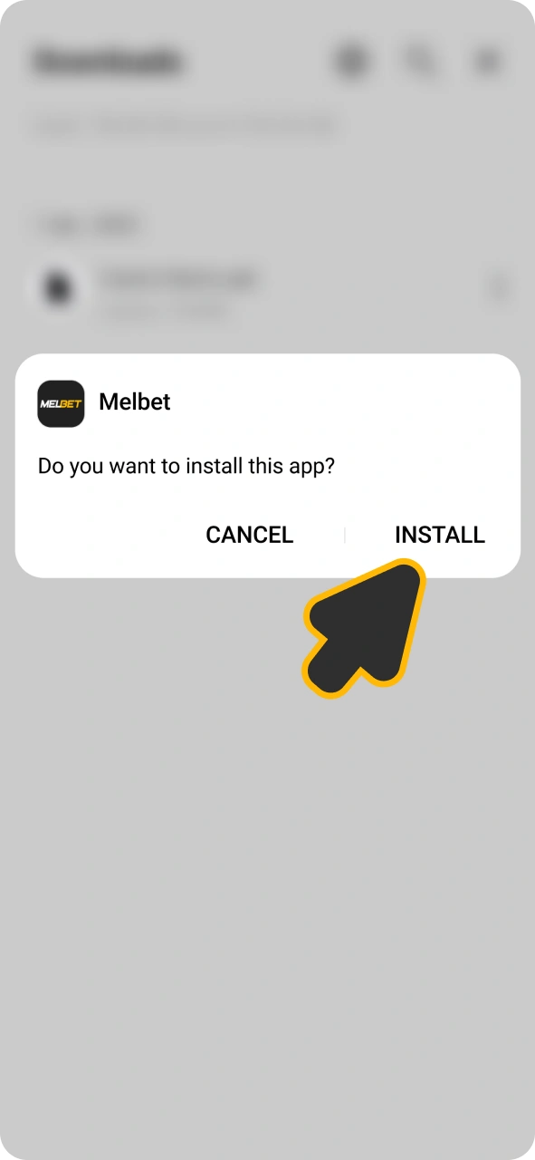 Finish installation of Melbet android app.