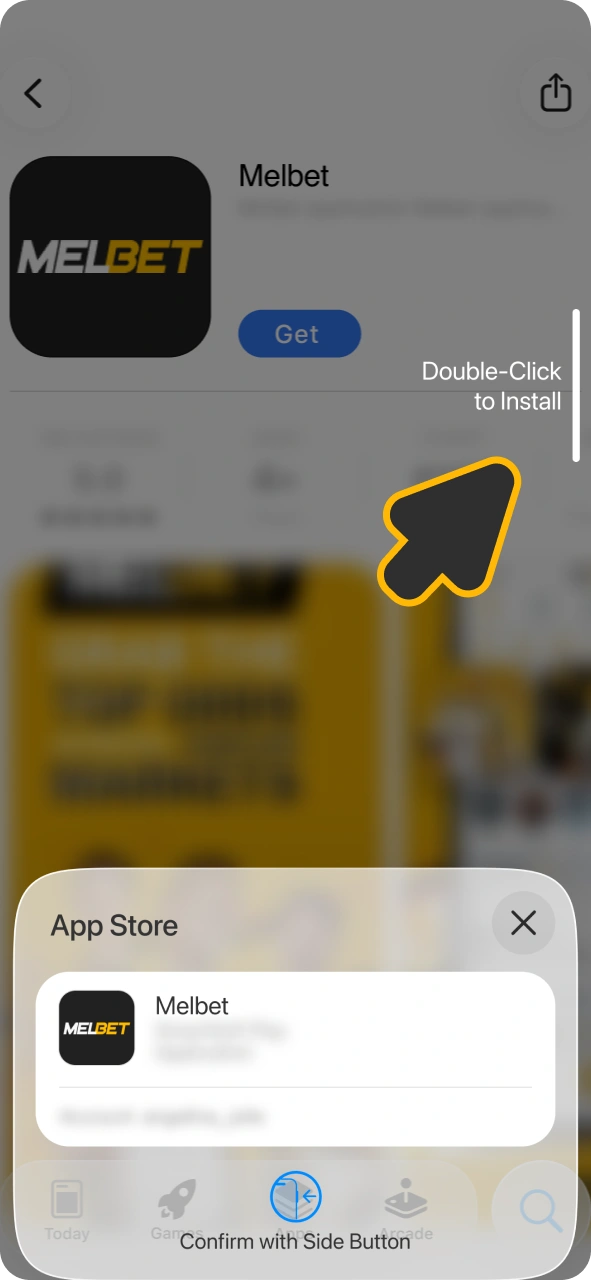 Process installing Melbet iOS app.