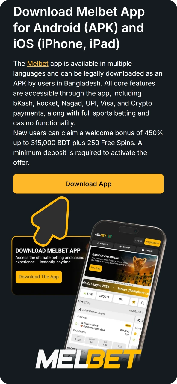 Press this button to get Melbet iOS app.