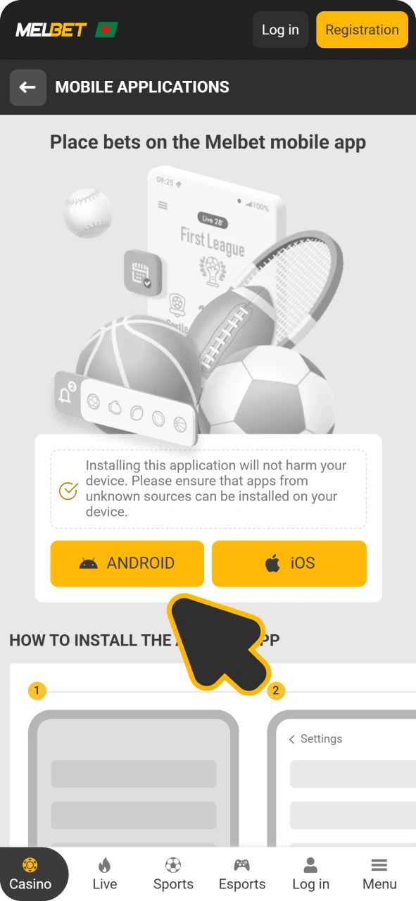 Get Melbet app before registering.