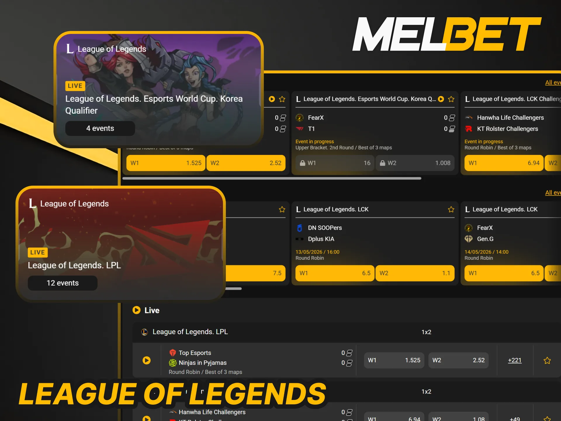 Place bets on League of Legends matches at Melbet today.