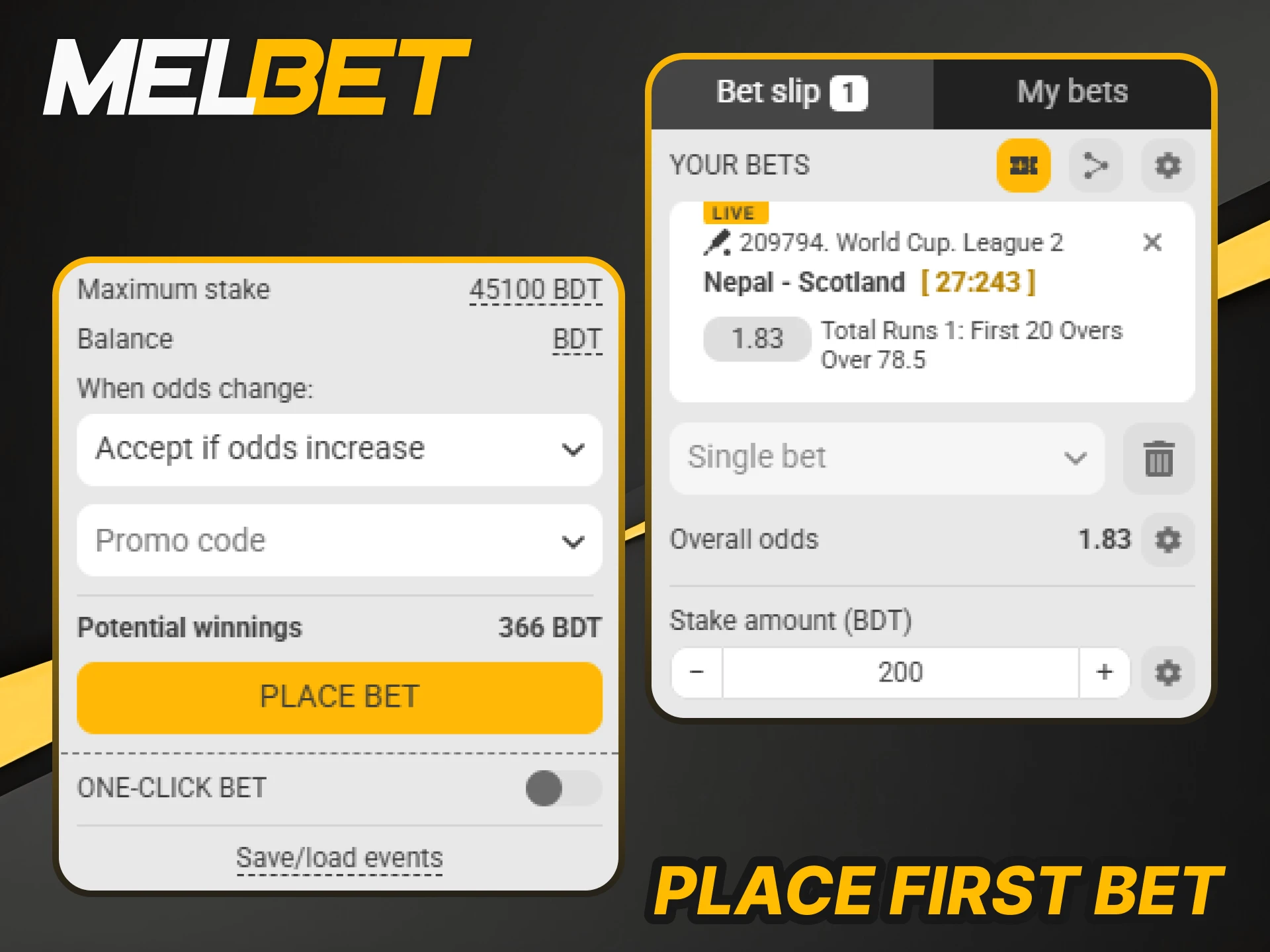 Follow five simple steps to place your first bet at Melbet.