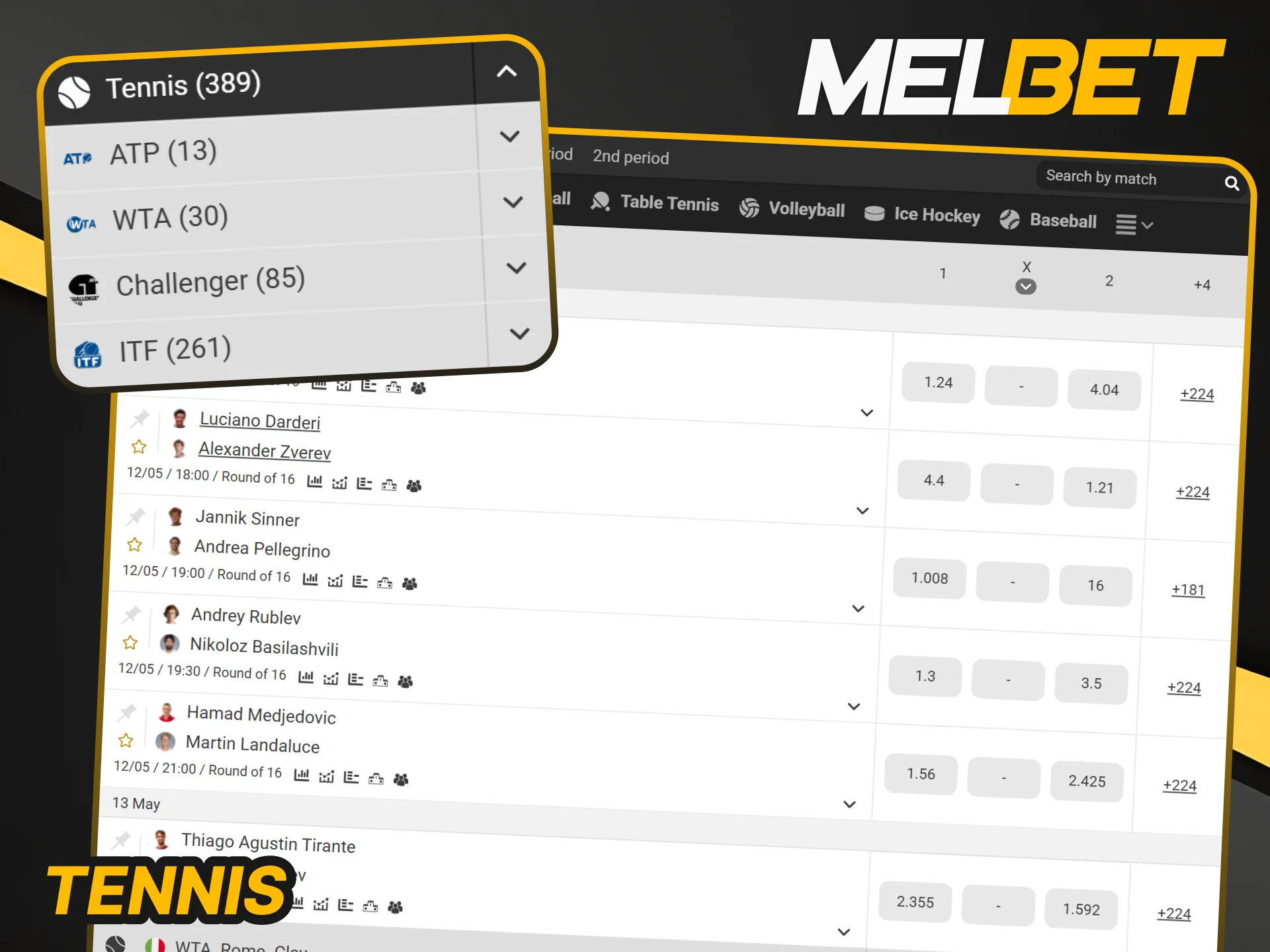 Wager on Tennis tournaments easily at Melbet.