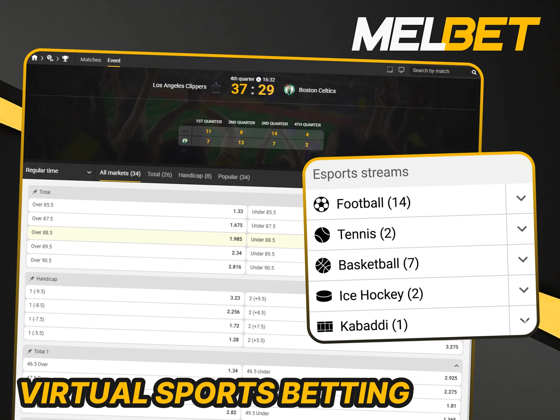 Try your luck with Virtual Sports betting options at Melbet.