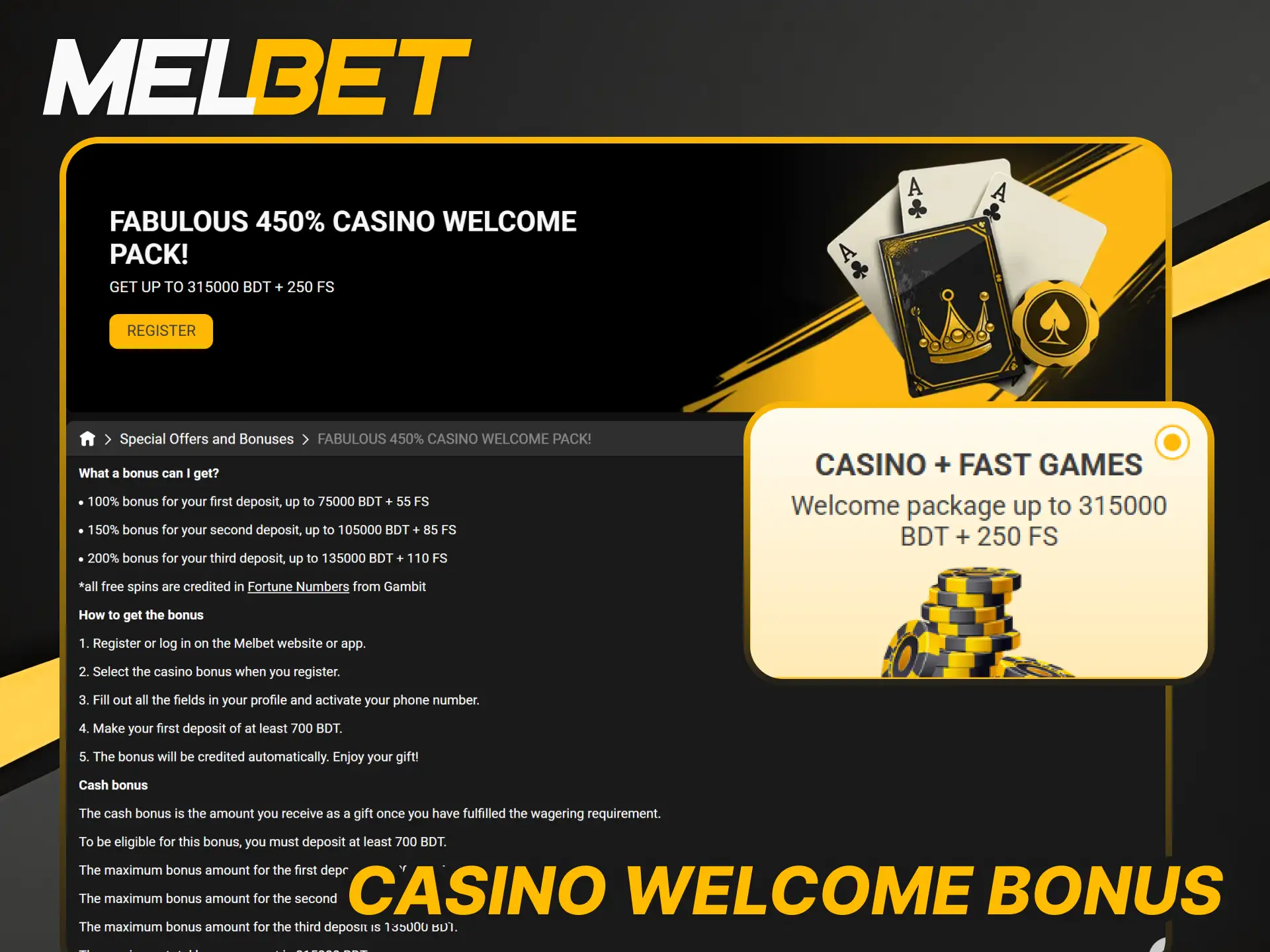 Grab a 250% Casino Welcome Bonus with free spins at Melbet.